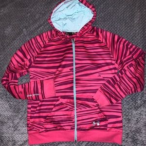 UA woman’s zip up hoodie pink and teal